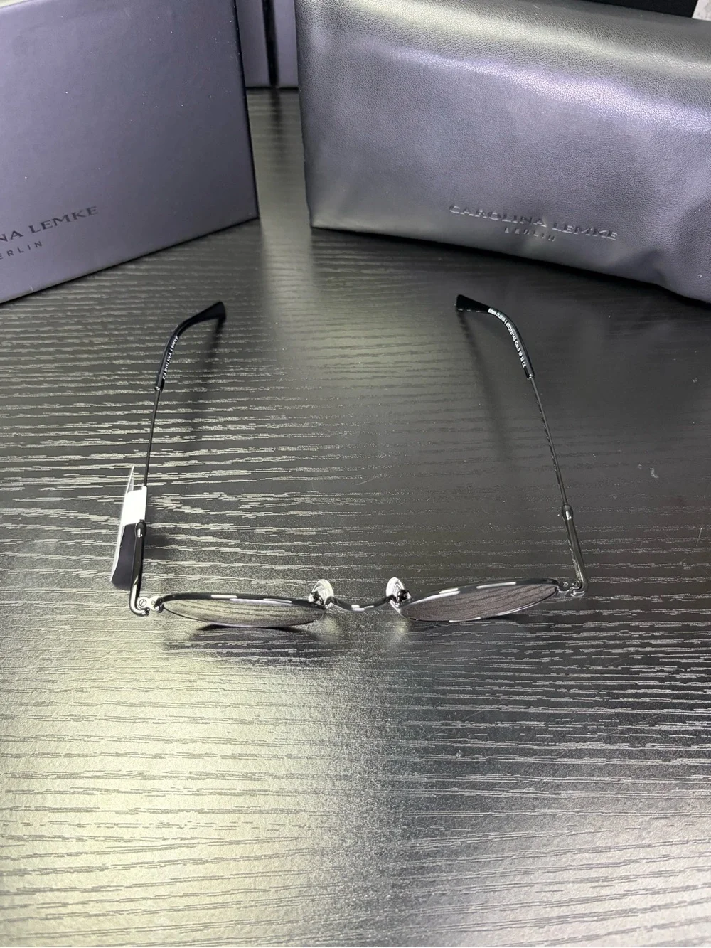 Carolina Lemke Oval Metal Frame Sunglasses - Black Lenses